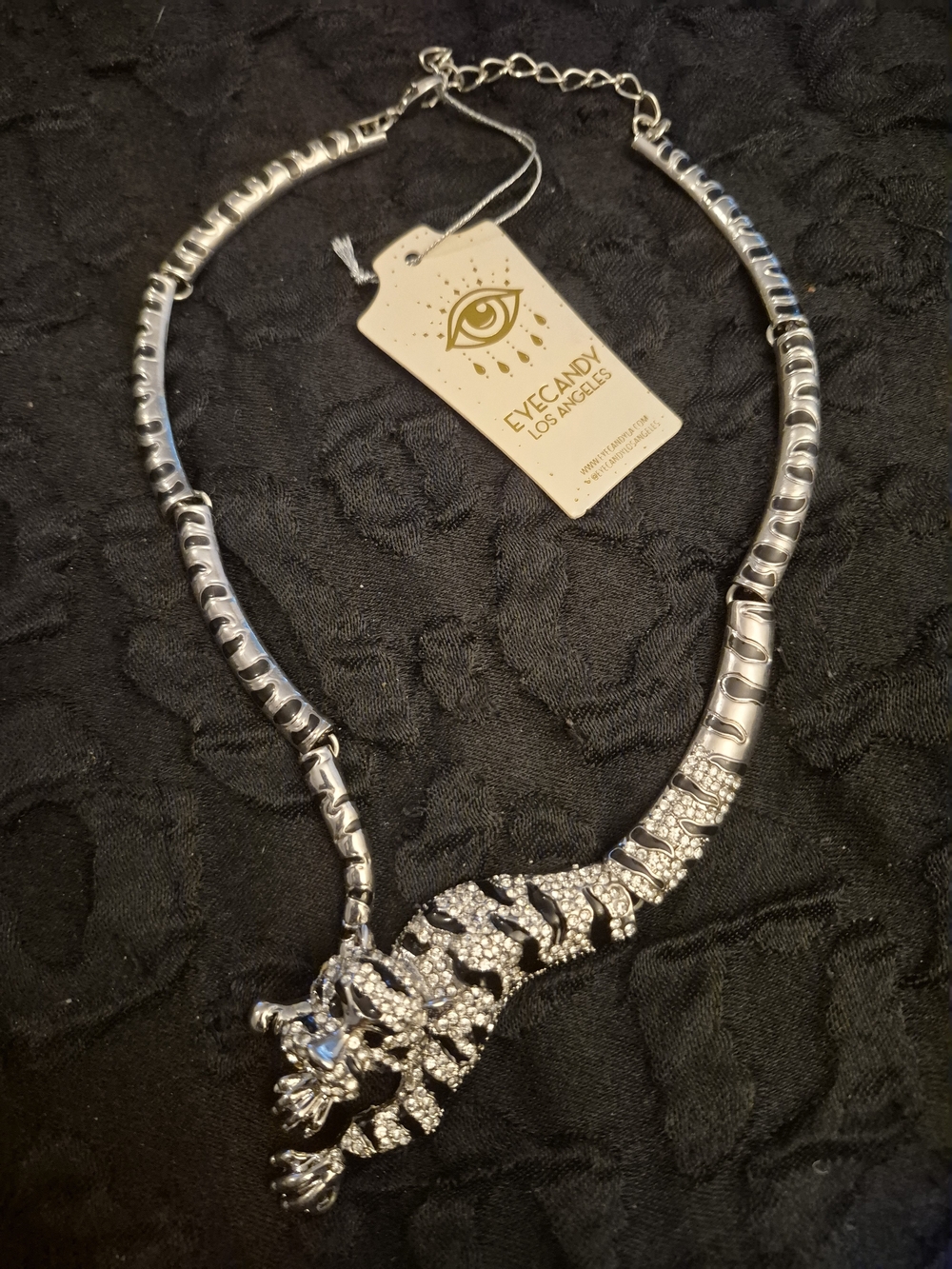 Silver and Black Crystal Tiger Necklace - Women Jewelry - Picture 3 of 3